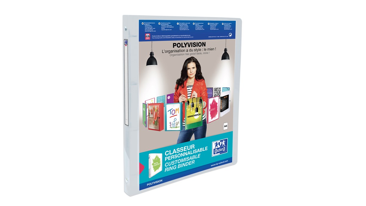 Oxford ELBA Polyvision - Presentation Ring Binder - For A4 - Capacity: 100 Sheets - Transparent