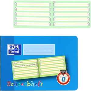 OXFORD Schule Schreiblernheft A5 quer, 16 Blatt, Lineatur 0 mit farbigem Mittelband, Optik Paper®