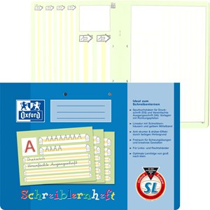 OXFORD Schule Schreiblernheft A4 quer, 16 Blatt, Lineatur SL mit farbigem Mittelband, Optik Paper®, 2fach gelocht