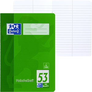 Oxford A5 Vokabelheft, Lineatur 53 (2 Spalten), 32 Blatt, rot und grün