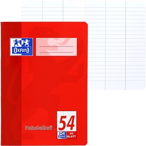 OXFORD Schule Vokabelheft A5, 40 Blatt, Lineatur 54, Optik Paper®