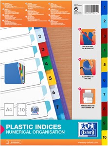 Oxford Register A4 (225 x 297 mm), PP-Folie, 1-10, 10 Blatt, durchgefärbt 5-farbig, Deckblatt weiß