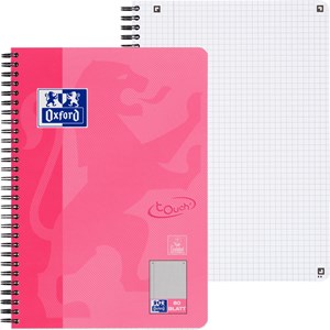 Oxford Touch Collegeblock B5 kariert rosa, 80 Blatt Optik Paper, Doppelspirale, abgerundete Ecken