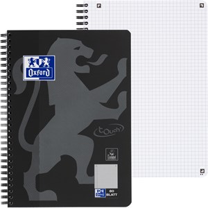 Oxford Touch Collegeblock B5 kariert schwarz, 80 Blatt Optik Paper, Doppelspirale, abgerundete Ecken