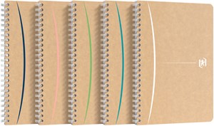 Oxford Touareg Spiralbuch A5, Doppelspirale, 90 Blatt, 5mm kariert, Optik Paper 100% recycled, SCRIBZEE® kompatibel, farblich sortiert, 5er Pack