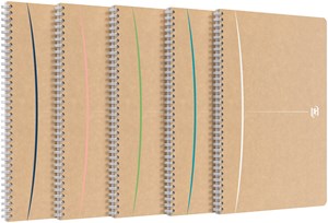 Oxford Touareg Spiralbuch A4, Doppelspirale, 90 Blatt, liniert, Optik Paper 100% recycled, SCRIBZEE® kompatibel, farblich sortiert, 5er Pack