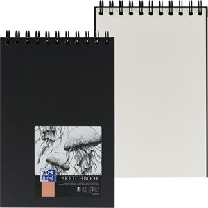 Oxford Sketchbook A5 mit Spiralbindung, 50 Blatt, 100g, Hardcover, schwarz