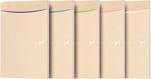 Oxford Touareg Notizblock A5, geheftet, 80 Blatt, 5mm kariert, Optik Paper 100% recycled, farblich sortiert, 5er Pack
