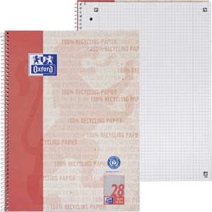 Oxford Recycling Collegeblock A4+ (220 x 295 mm), 80 Blatt, kariert mit Doppelrand