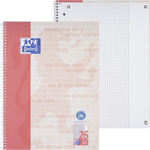 Oxford Recycling Collegeblock A4+ (220 x 295 mm), 80 Blatt, kariert mit weißem Rand rechts, Optik Paper®, 4fach gelocht