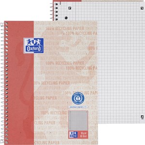 Oxford Recycling Collegeblock A5+, 80 Blatt, kariert mit Rand links, Optik Paper®, 6fach gelocht