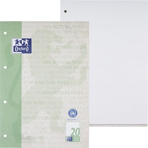 Oxford Recycling Schulblock A4, kopfgeleimt, 50 Blatt, Lineatur 20 (blanko), Optik Paper®, 4fach gelocht
