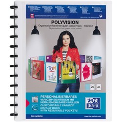 Oxford Ringmappe polyvision mit vario-zipp-Prinzip, mit 20 glasklaren PP-Hüllen 0,08 mm, Ring-Durchmesser 19 mm, weiß