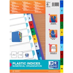Oxford Register A4 (225 x 297 mm), PP-Folie, 1-10, 10 Blatt, durchgefärbt 5-farbig, Deckblatt weiß