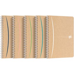 Oxford Touareg Spiralbuch A5, Doppelspirale, 90 Blatt, 5mm kariert, Optik Paper 100% recycled, SCRIBZEE® kompatibel, farblich sortiert, 5er Pack