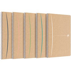 Oxford Touareg Spiralbuch A4, Doppelspirale, 90 Blatt, liniert, Optik Paper 100% recycled, SCRIBZEE® kompatibel, farblich sortiert, 5er Pack