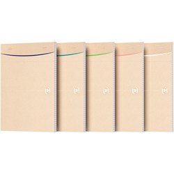 Oxford Touareg Notizblock A5, geheftet, 80 Blatt, 5mm kariert, Optik Paper 100% recycled, farblich sortiert, 5er Pack