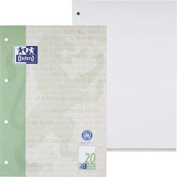 Oxford Recycling Schulblock A4, kopfgeleimt, 50 Blatt, Lineatur 20 (blanko), Optik Paper®, 4fach gelocht